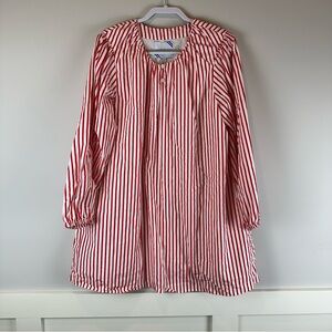 Addison Bay Red White Stripe Cotton Poplin Port Mini Long Sleeve Dress Large